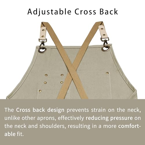 Dulabi Apron, Adjustable Chef Apron for Women and Men with Large Pockets, Cooking Kitchen Apron with Back Straps - color: Khaki