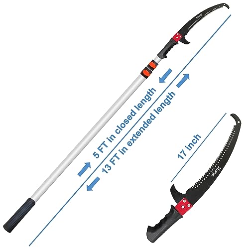 Pole Saw for Tree Trimming, Telescopic Manual Pruning Saw with Case