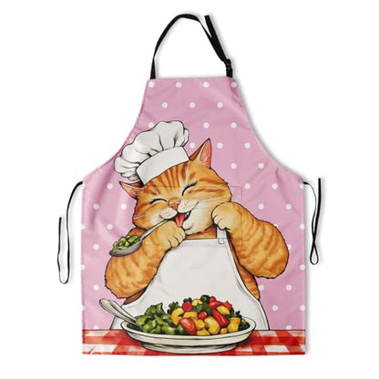 Art Apron with Pocket for Women Men - color: Pink Cat Chef