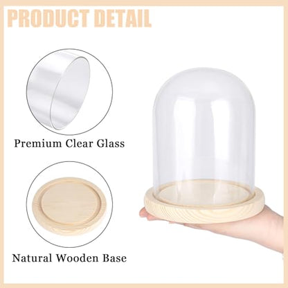 Hipiwe Glass Display Dome Cloche with Wood Base Clear Glass Display Bell Jar Decorative Flower Display Dome for Plants, Figure, Antique Collectibles, 4.5 x 6.1 Inches - size: 4.5 x 6.1 Inch