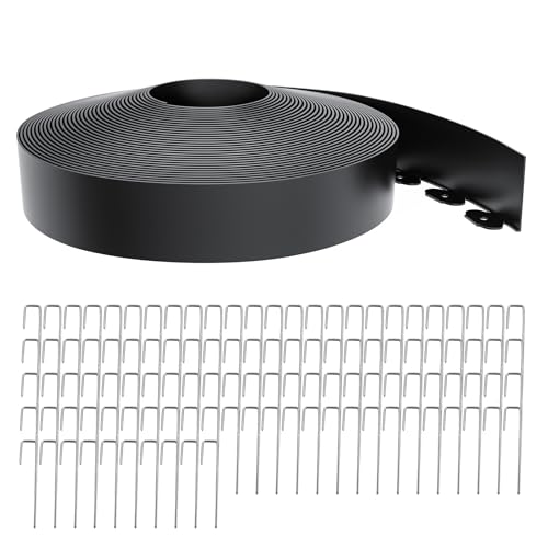 Landscape Edging 4 Inch Tall 100FT with 110Pcs Metal Spikes, Plastic Garden Edging Border Landscape Edging Border Lawn Edging for Landscaping, Flower Bed, Yard - color: Black, size: 100FT