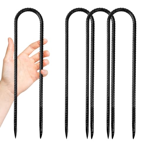 Anothera 4 Pack Steel Rebar Stakes, 12 Inch Heavy Duty U Hook Metal Stake - color: U-Hook, size: 4pcs