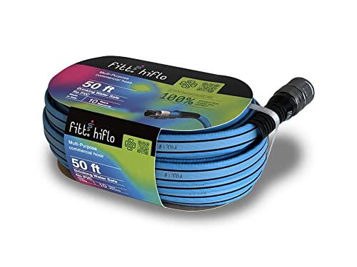 FITT HiFlo Water Hose, Lightweight Ultra Flexible Durable Kink-Free Flat Multipurpose Garden Hose, Easy to Use and Long-lasting Performance, 50-Feet - color: Light Blue, size: 50ft