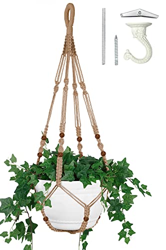 Macrame Plant Hanger Large for 12 inch Pot, Large Plant Hanger - color: Brown
