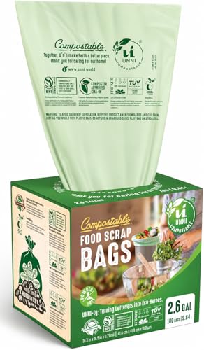 UNNI 2.6 Gallon Compostable Bags, 200 Count, 10 Liter, Extra Thick 0.71 Mil - size: 200 Count (Pack of 1), style: 2.6 Gallon
