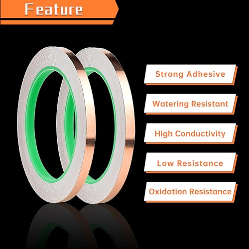 wonderway Double Sided Conductive Copper Foil Tape for Stained Glass Welding, Electrical Repairs 2Pcs (7/32 inch) - color: 7/32 inch