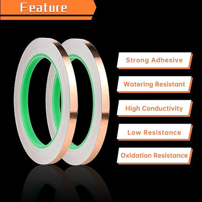 wonderway Double Sided Conductive Copper Foil Tape for Stained Glass Welding, Electrical Repairs 2Pcs (7/32 inch) - color: 7/32 inch