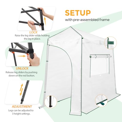 EAGLE PEAK 9x4 Easy Setup Pop Up Greenhouse, Lean-to Design, Clear/White - color: Clear/White, size: 9x4