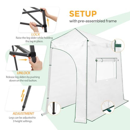 EAGLE PEAK 9x4 Easy Setup Pop Up Greenhouse, Lean-to Design, Clear/White - color: Clear/White, size: 9x4
