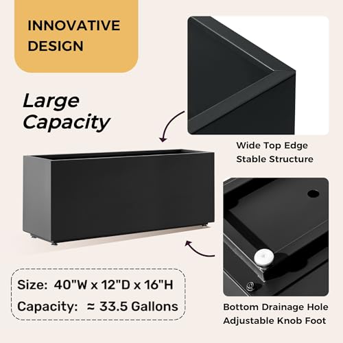40Wx12Dx16H Black Metal Planter Box, Easy Assembly Raised Garden Bed - color: Black, size: 16Hx40Wx12D