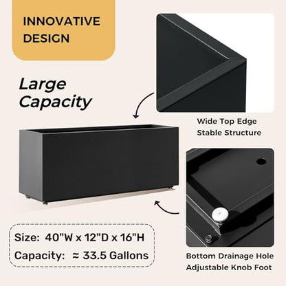 40Wx12Dx16H Black Metal Planter Box, Easy Assembly Raised Garden Bed - color: Black, size: 16Hx40Wx12D