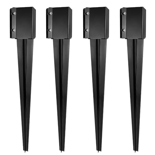 Fence Post Anchor 36 inch Ground Spike Heavy Duty Black Powder Coated Fence Stakes Post Base for Mailbox, 36 x 4 x 4 Inches Outer Diameter (Inner Diameter 3.6 x3.6 Inches), Pack of 4 - size: 36 inch