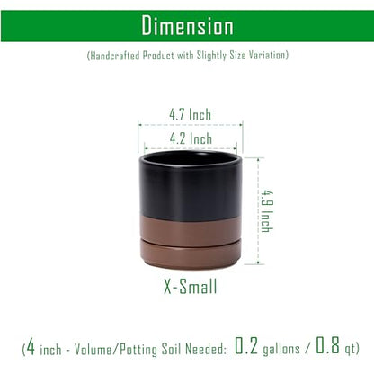 D'vine Dev 4-Pack Ceramic Pots with Saucers, Black/Tan, 4.7 in, 94-X-B-7 - color: Black/Speckled Tan, size: 4.7 Inch
