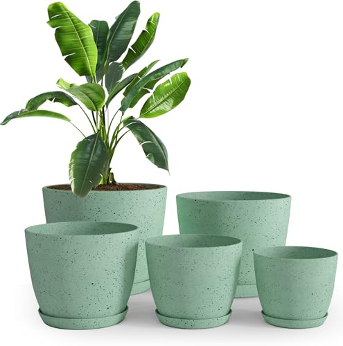 Plant Pots Indoor with Drainage 5 Pack Multi-Size Planters Set Spotty Mint - color: Speckled Mint, size: Pack of 5