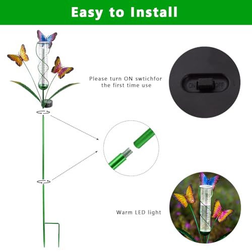 Solar Rain Gauge with 7-Inch Plastic Tube, Butterfly Decor - color: Multi-Butterfly