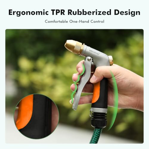 RESTMO Metal Water Hose Nozzle, High Pressure Garden Sprayer, Orange - color: Orange