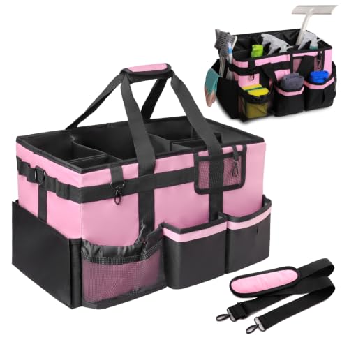 17 Inch Extra Large Cleaning Caddy Bag for Housekeepers, Pink Tool Bag - color: Pink, size: Extra Large