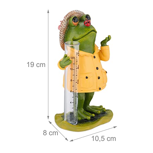 Relaxdays Rain Gauge Frog, Weatherproof, Indicator, H x W x D: 19 x 10.5 x