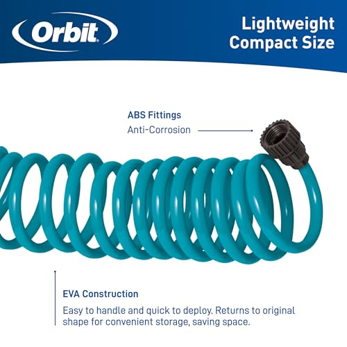 Orbit 26381 Coil Garden Hose, 25 Feet, with 8-Pattern Hose Nozzle (Blue) - color: Blue, size: 25 ft