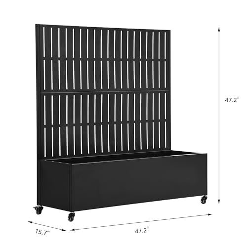 Pia Ricco Planter Box with Trellis, Privacy Planter for Climbing Plants - color: Black-parallel Lines, size: Small