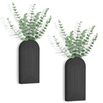 Dahey Wood Wall Planter Vase with Fake Eucalyptus Plants Boho Wall Decor - color: Black