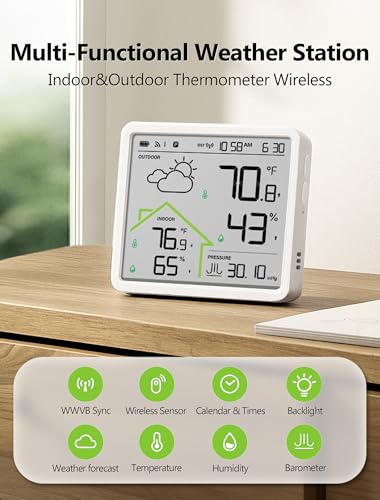 Wireless Weather Station, Indoor Outdoor Thermometer with 4.3" Display