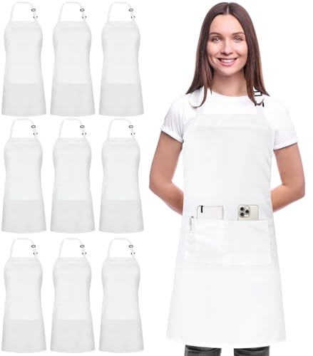Utopia Kitchen Bib Aprons 10 Pack Adjustable With 2 Pockets - color: White