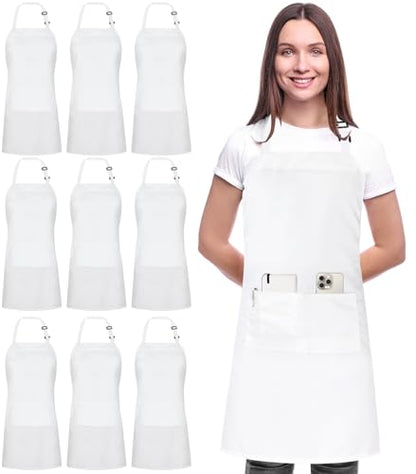 Utopia Kitchen Bib Aprons 10 Pack Adjustable With 2 Pockets - color: White