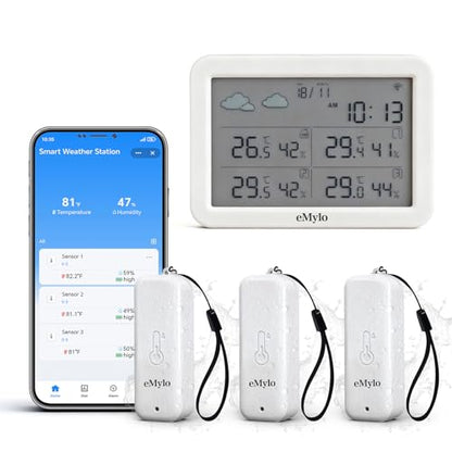 eMylo WiFi Indoor Outdoor Thermometer Hygrometer with 3 Remote Sensors