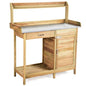 44-Inch Wooden Potting Bench with Galvanized Metal Tabletop, Garden Workbench with Storage Cabinet, Drawer, Hooks, Waterproof Surface for Greenhouse, Patio