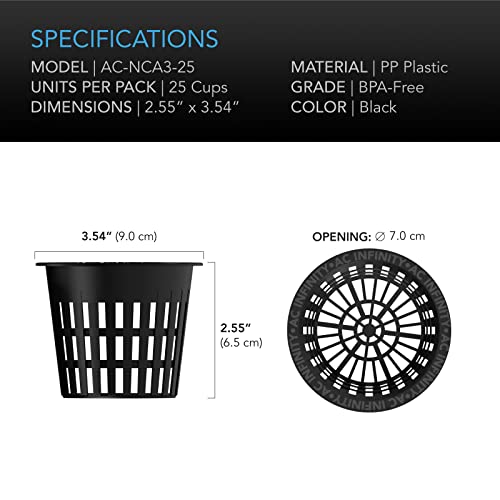 AC Infinity Net Cups 3-Inch, Heavy Duty Garden Slotted Net Pots - size: 3"