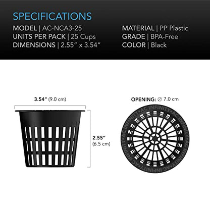 AC Infinity Net Cups 3-Inch, Heavy Duty Garden Slotted Net Pots - size: 3"