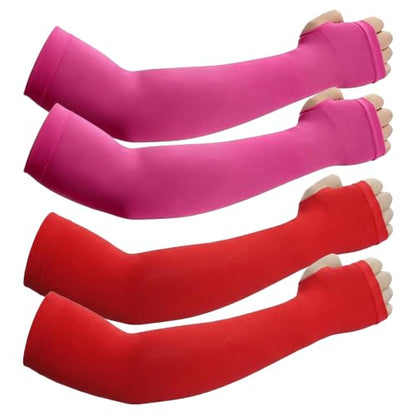 UV Sun Protection Arm Sleeves with Thumb Holes for Men Women - color: Red+rose Red