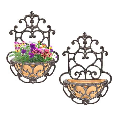 Sungmor 2 Pack Cast Iron Wall Hanging Planter with Fabric Liner -Half Round - color: Wall Basket - Half Round