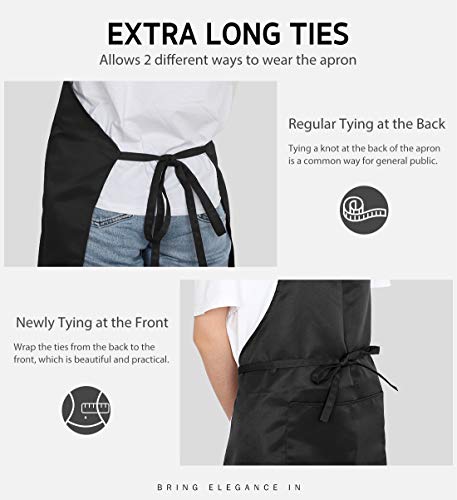 Syntus Apron for Men Women, Adjustable Cooking Kitchen Apron with 2 Pockets - color: Basic Black, style: 2 Polyester
