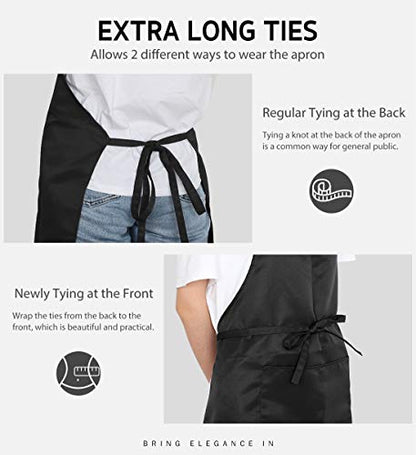 Syntus Apron for Men Women, Adjustable Cooking Kitchen Apron with 2 Pockets - color: Basic Black, style: 2 Polyester