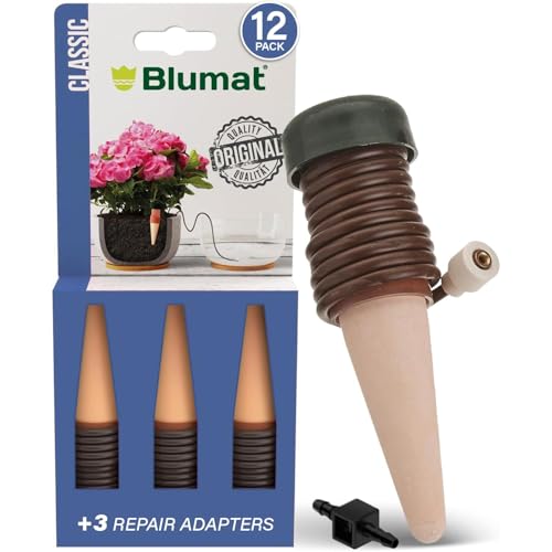 Blumat Classic Self-Watering Stakes - Prevents Overwatering and Underwatering for Healthy Growth While You are Away - Ideal for Indoor Plant Watering, 12 Pack, w Adapter - size: 12 Pack with Adapter
