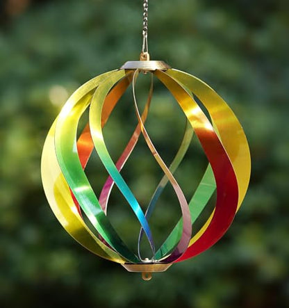 8" Hanging Wind Spinners Outdoor Assembly Required Rainbow 3D Metal Ball - size: 8 Inch