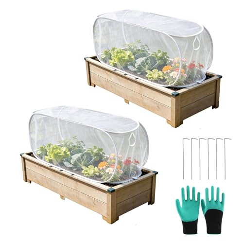 2 Pack Pop Up Garden Row Cover, 39x18x16 for Raised Beds - color: White-1