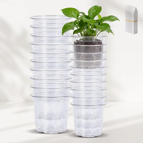 Clear Nursery Pots with Drainage Holes 20Pcs 5/6 Inch Transparency Plastic Seedling Plant Pot Sturdy Garden Pot for Indoor and Outdoor Plants Seed Starting Pots Includes 10 Labels - size: 5/6 Inch-20pcs