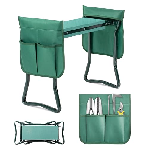 iPower Garden Kneeler and Seat, Foldable Stool, Gardening Bench with Thicken Widen Soft Kneeling Pad, Heavy Duty & 2 Tool Pouches, Gifts for Mom & Dad, Grandparents, Seniors, Green, Arbor Day Gift - size: Kneeler