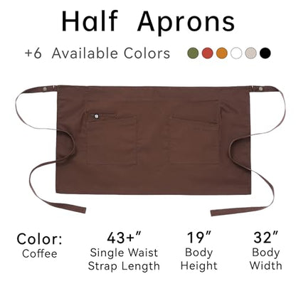Waist Apron for Men Server Bistro Half 4251BY - color: Coffee, size: 5 Pack
