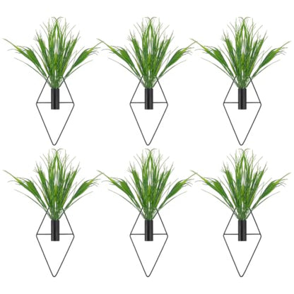 6Pcs Iron Diamond Wall-Mounted Vase Black Wall Decor Hanging Planter with Artificial Grass Greenery Indoor Plants Holder Wall Decoration for Bathroom Bedroom Living Room Decor