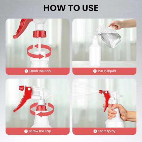 LiBa Spray Bottles 4 Pack 16oz Refillable Adjustable Nozzle Mist Sprayer