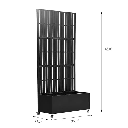 Pia Ricco Planter Box with Trellis, Privacy Planter for Climbing Plants - color: Black-parallel Lines, size: Medium