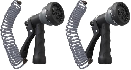 Orbit 26382 Coil Garden Hose, 25 Feet, with 8-Pattern Hose Nozzle (Gray) (Pack of 2) - color: Gray, size: 25 ft (Pack of 2)