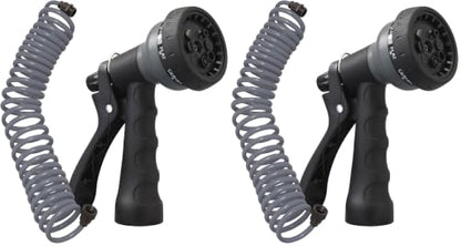 Orbit 26382 Coil Garden Hose, 25 Feet, with 8-Pattern Hose Nozzle (Gray) (Pack of 2) - color: Gray, size: 25 ft (Pack of 2)