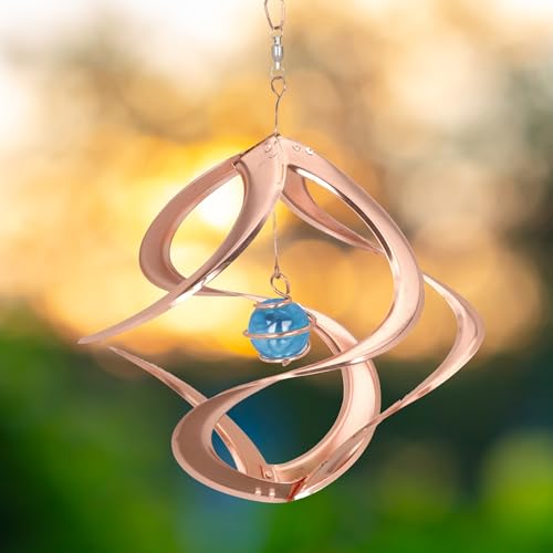 Red Carpet Studios The Original Cosmix Helix Wind Spinner Indoor/Outdoor Hanging Art, 11" Tall, Copper with Blue Planet - color: Blue Planet
