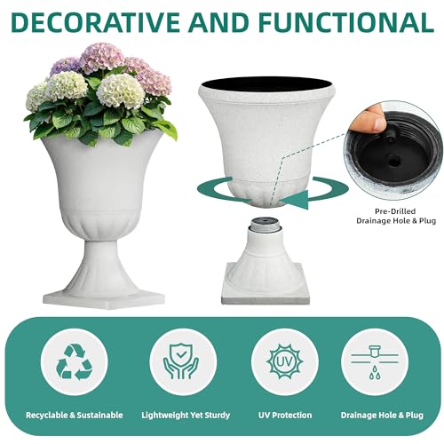 22" Tall Urn Planters Set of 2 Large Flower Pots, Indoor Outdoor Use - color: 22"h-white Terrazzo