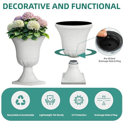 22" Tall Urn Planters Set of 2 Large Flower Pots, Indoor Outdoor Use - color: 22"h-white Terrazzo